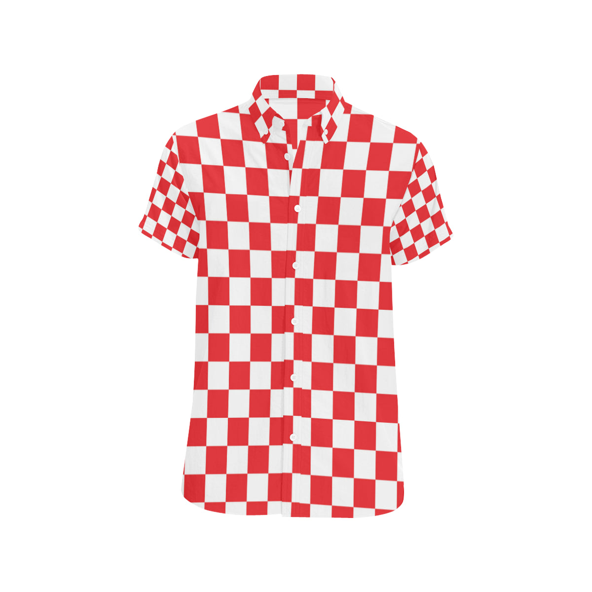 Checkered Red Pattern Print Design 04 Men's Short Sleeve Button Up Shirt