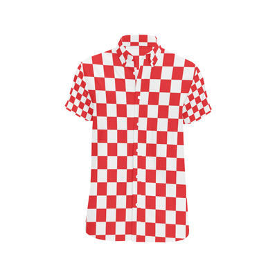Checkered Red Pattern Print Design 04 Men's Short Sleeve Button Up Shirt