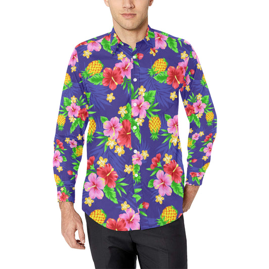 Hawaiian Themed Pattern Print Design H05 Men's Long Sleeve Shirt