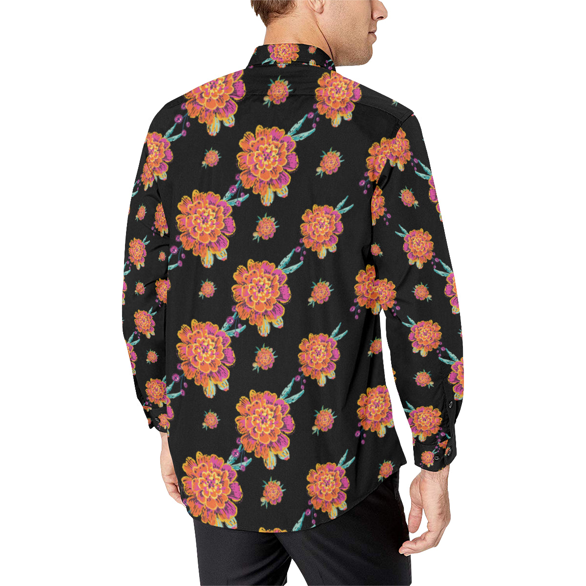 Marigold Pattern Print Design 01 Men's Long Sleeve Shirt