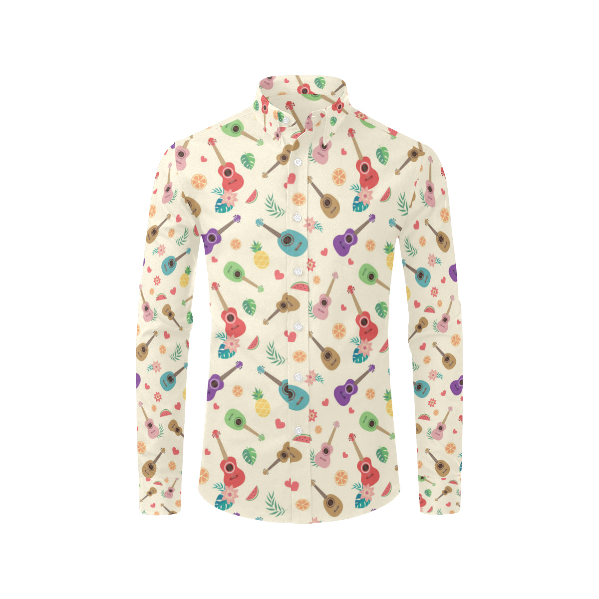 Ukulele Pattern Print Design 01 Men's Long Sleeve Shirt