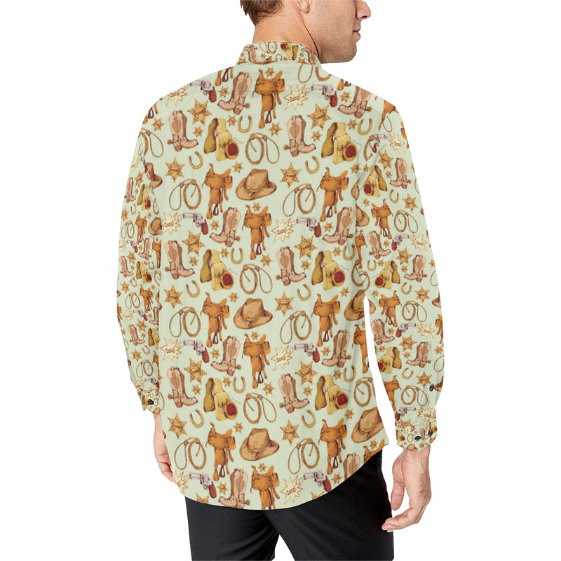 Western Cowboy Design Pattern Men's Long Sleeve Shirt