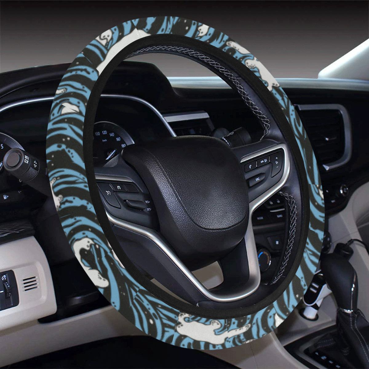 Surf Wave Pattern Print Steering Wheel Cover with Elastic Edge