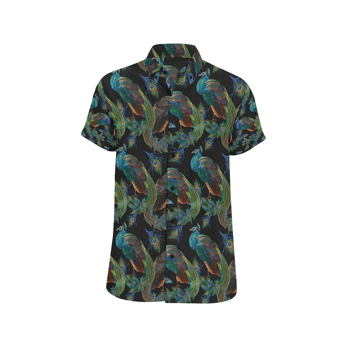 Peacock Pattern Print Design A04 Men's Short Sleeve Button Up Shirt