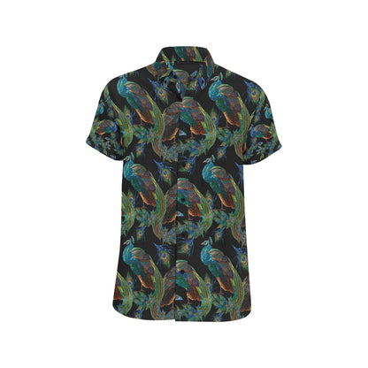 Peacock Pattern Print Design A04 Men's Short Sleeve Button Up Shirt