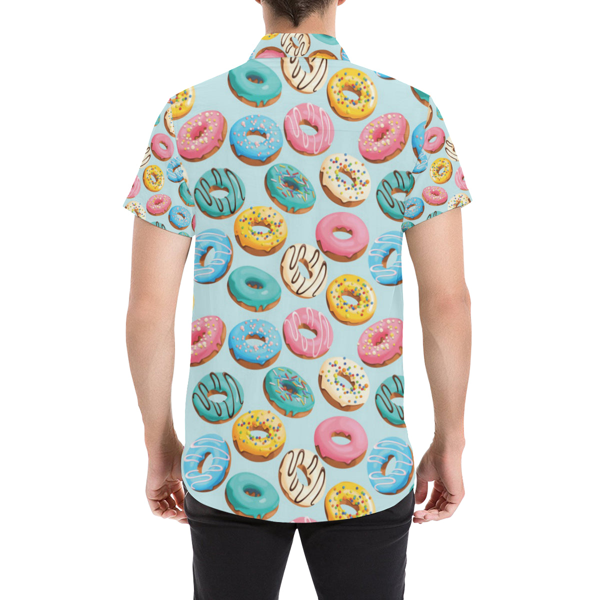 Donut Pattern Print Design DN05 Men's Short Sleeve Button Up Shirt