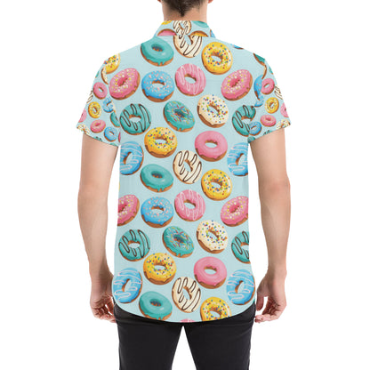 Donut Pattern Print Design DN05 Men's Short Sleeve Button Up Shirt