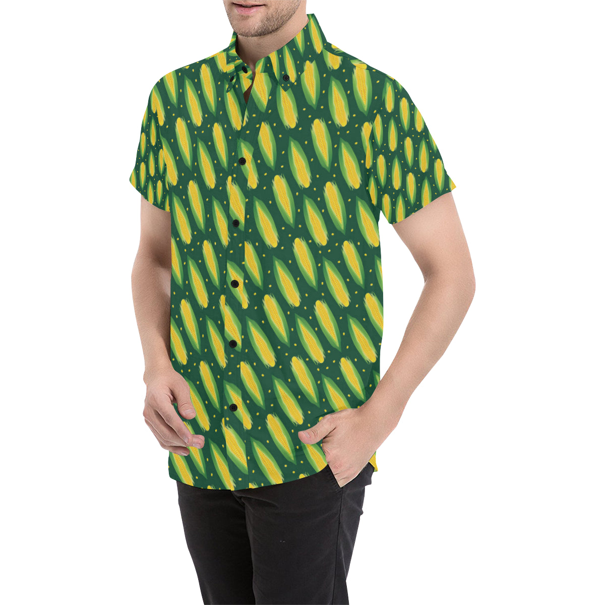 Corn Pattern Print Design 03 Men's Short Sleeve Button Up Shirt