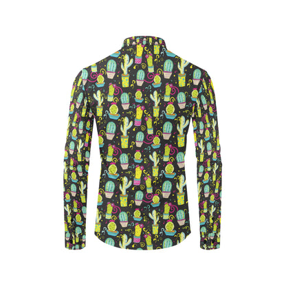 Cactus Neon Style Print Pattern Men's Long Sleeve Shirt