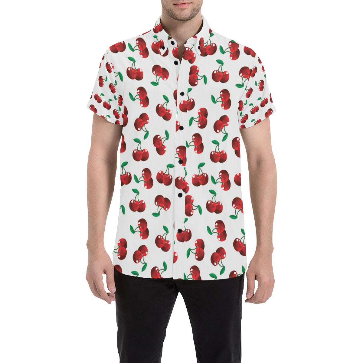 Cherry Pattern Print Design 01 Men's Short Sleeve Button Up Shirt