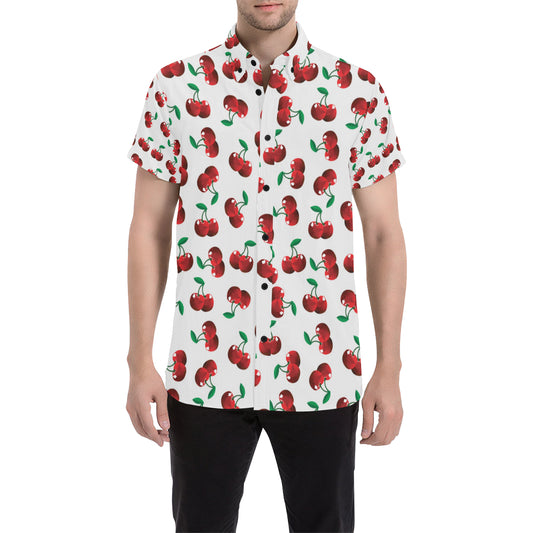 Cherry Pattern Print Design 01 Men's Short Sleeve Button Up Shirt