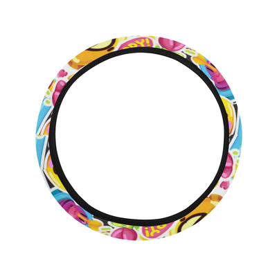 Emoji Sticker Print Pattern Steering Wheel Cover with Elastic Edge