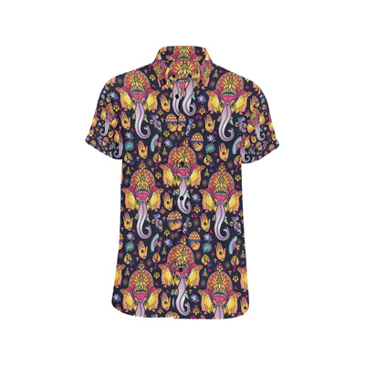 Ganesha Indian Pattern Print Design 03 Men's Short Sleeve Button Up Shirt