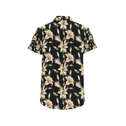 Lily Pattern Print Design LY05 Men's Short Sleeve Button Up Shirt