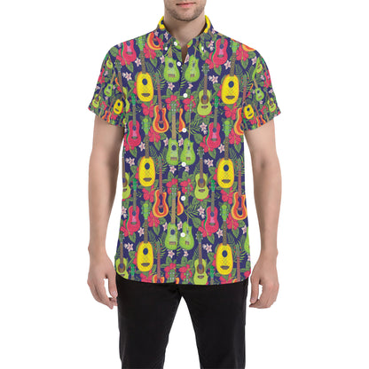 Ukulele Tropical Pattern Print Design 03 Men's Short Sleeve Button Up Shirt