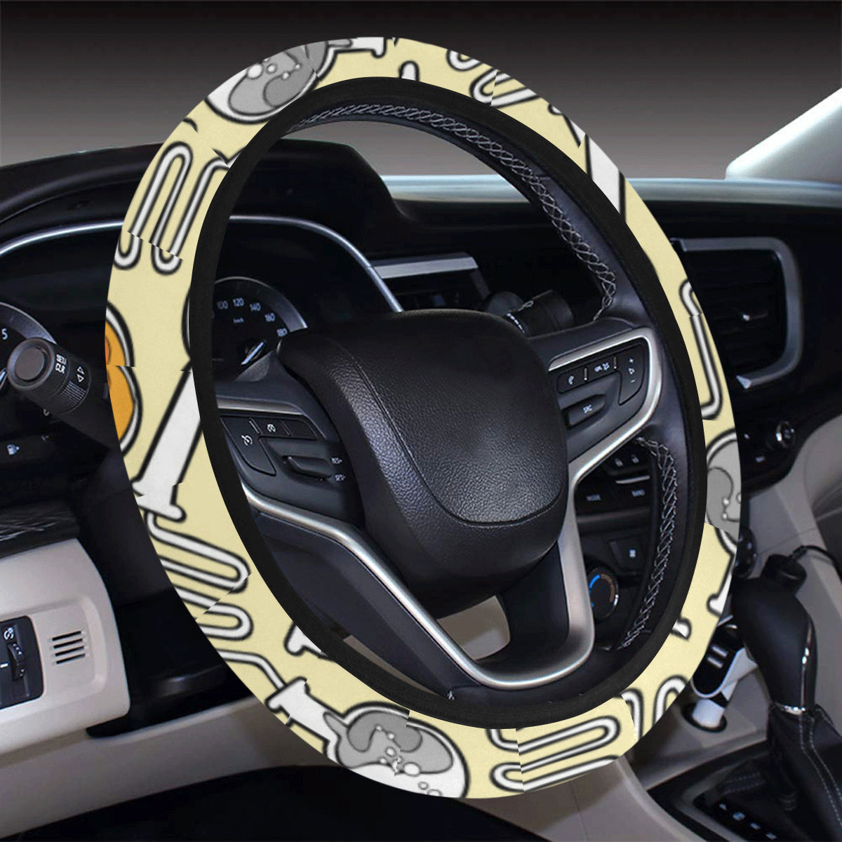 Chemical Pattern Print Design 04 Steering Wheel Cover with Elastic Edge