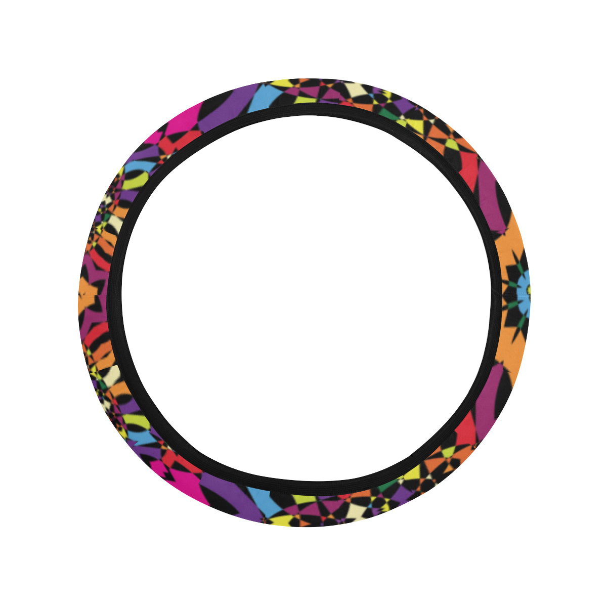 Kaleidoscope Pattern Print Design 01 Steering Wheel Cover with Elastic Edge