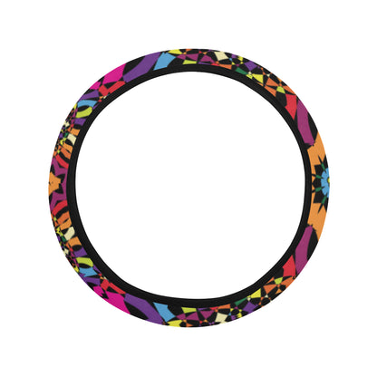 Kaleidoscope Pattern Print Design 01 Steering Wheel Cover with Elastic Edge