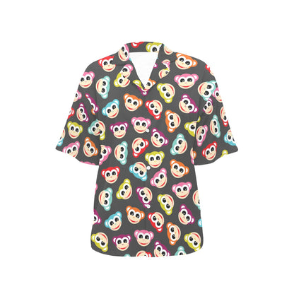 Monkey Head Design Themed Print Women's Hawaiian Shirt