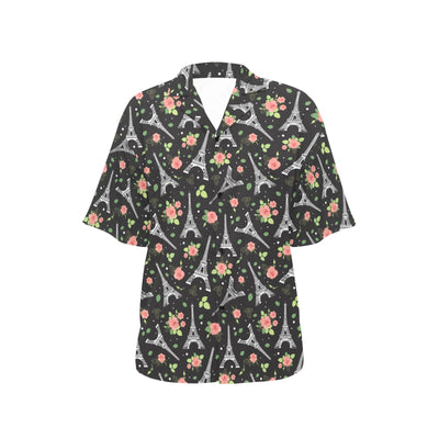 Eiffel Tower Rose Print Women's Hawaiian Shirt