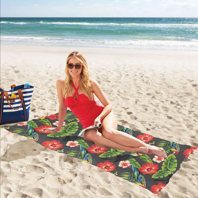 Hibiscus Red With Parrotprint Design LKS303 Beach Towel 32" x 71"