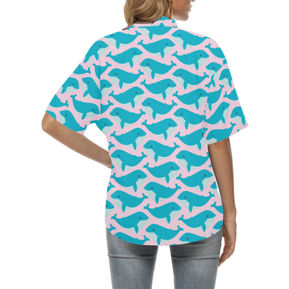 Whale Print Design LKS302 Women's Hawaiian Shirt