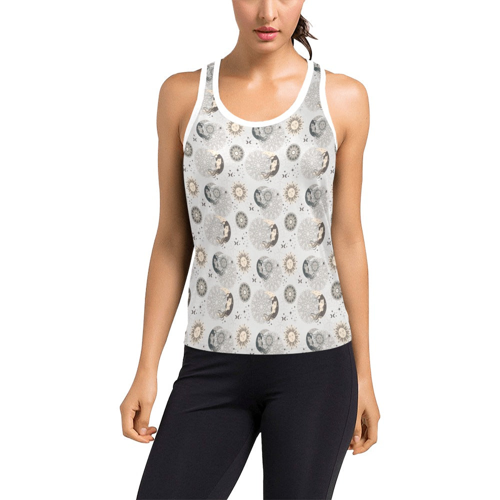 Sun Moon Print Design LKS302 Women's Racerback Tank Top