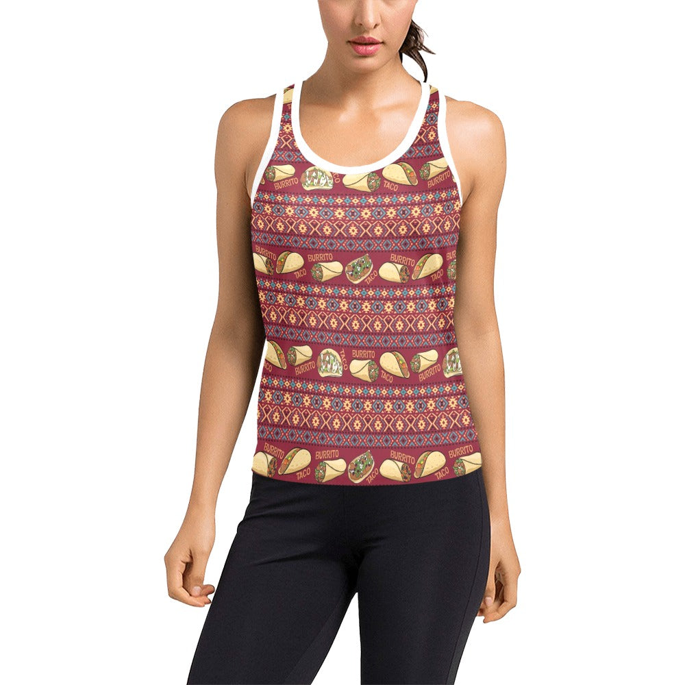 Burrito Taco Print Design LKS302 Women's Racerback Tank Top