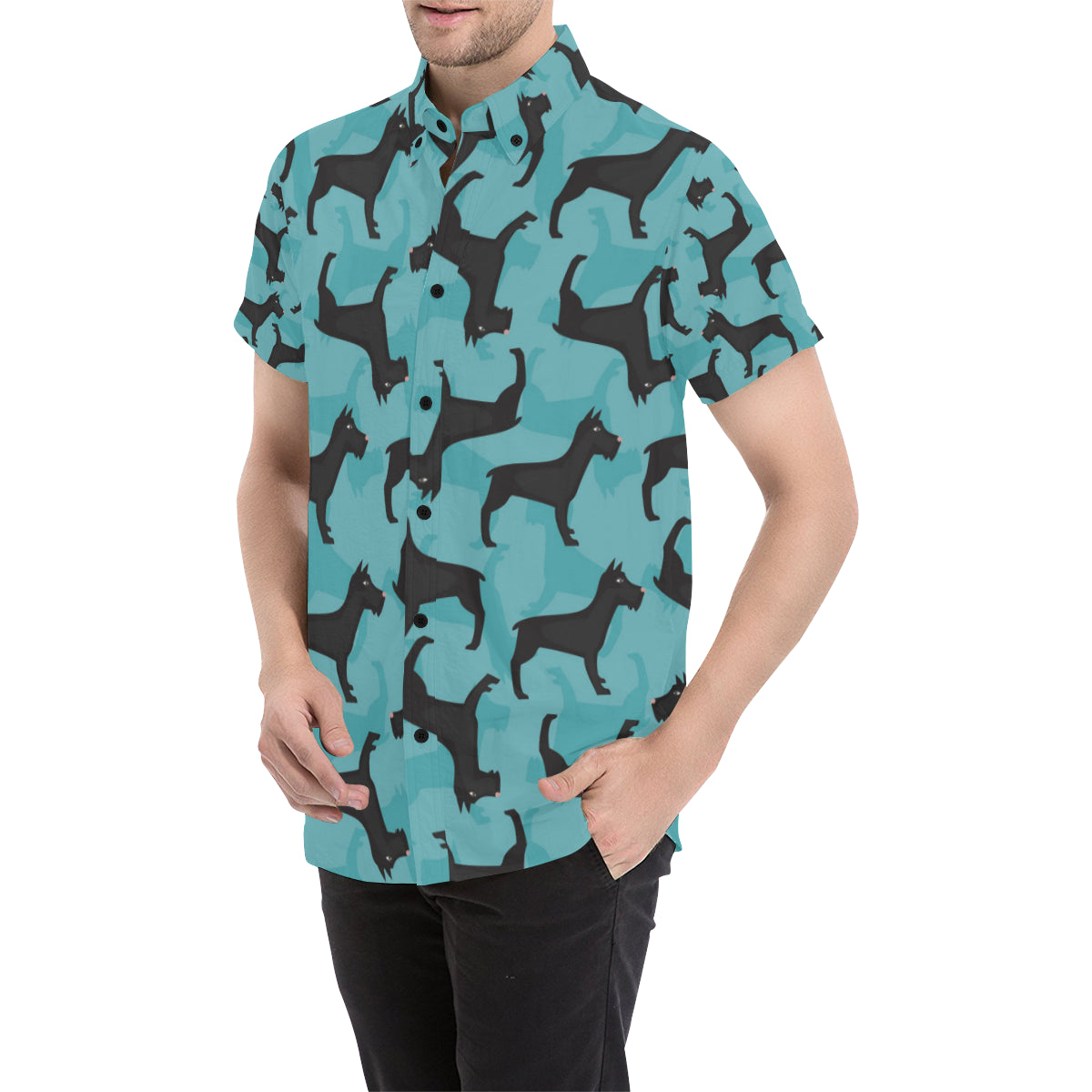 Schnauzers Pattern Print Design A01 Men's Short Sleeve Button Up Shirt