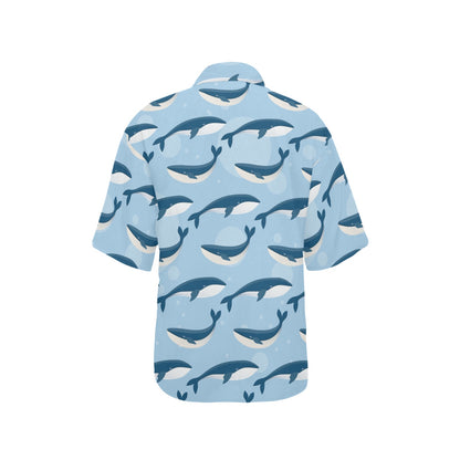 Blue Whale Pattern Print Design 02 Women's Hawaiian Shirt