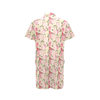 Bird Butterfly Pink Flower Print Pattern Men's Romper