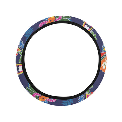 Hawaiian Themed Pattern Print Design H04 Steering Wheel Cover with Elastic Edge