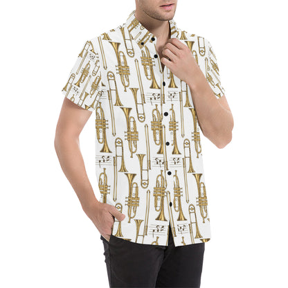 Trombone Pattern Print Design 04 Men's Short Sleeve Button Up Shirt