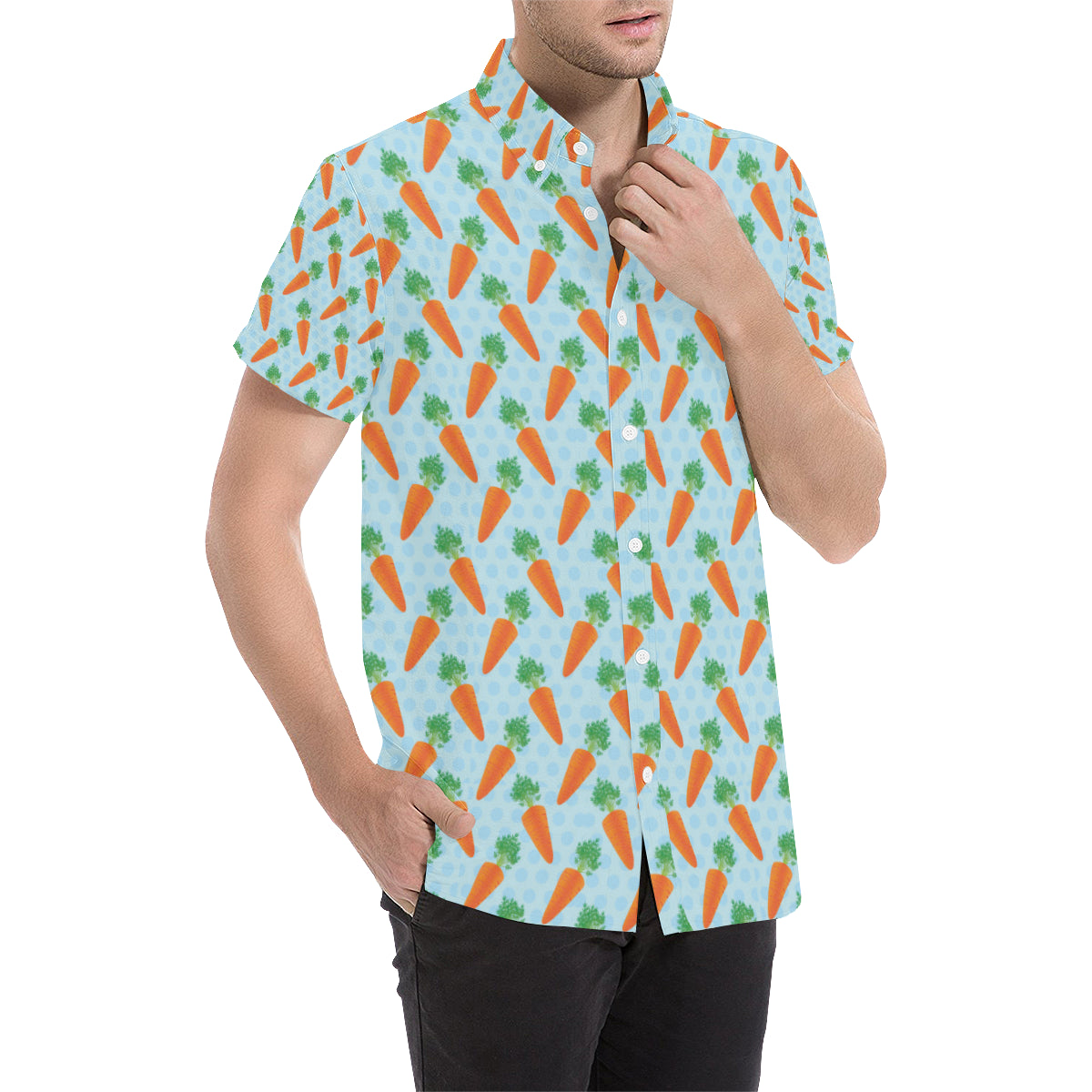 Carrot Pattern Print Design 01 Men's Short Sleeve Button Up Shirt