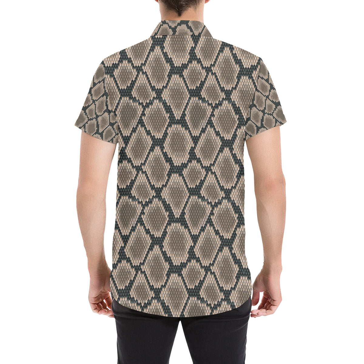Snake Skin Design Print Men's Short Sleeve Button Up Shirt