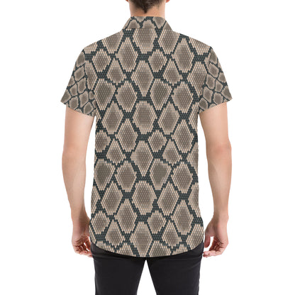 Snake Skin Design Print Men's Short Sleeve Button Up Shirt