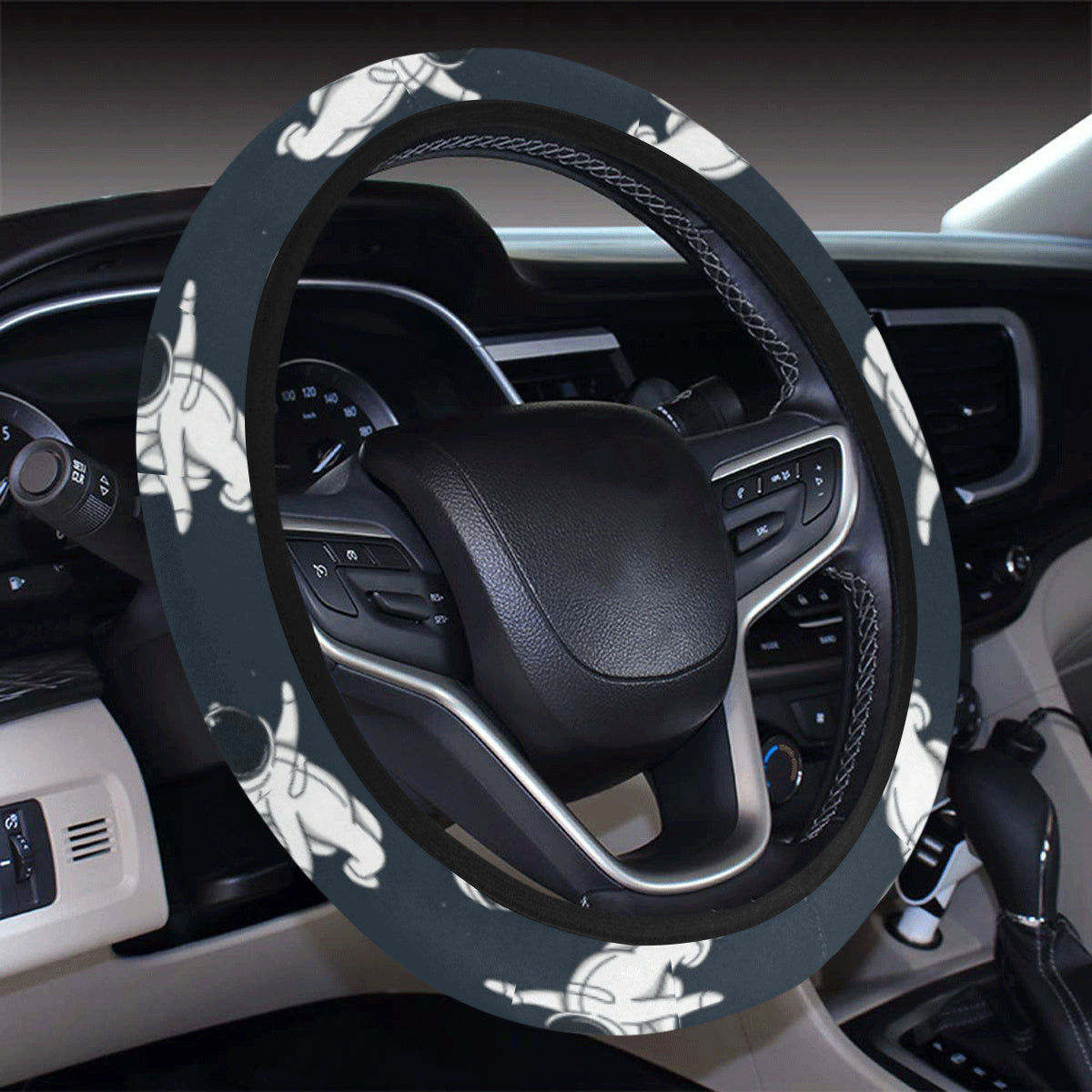 Astronaut Pattern Print Design 02 Steering Wheel Cover with Elastic Edge