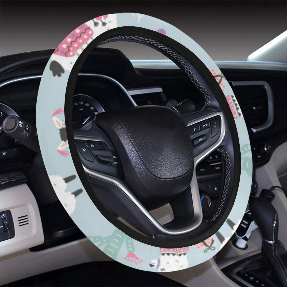 Llama Pattern Print Design 04 Steering Wheel Cover with Elastic Edge