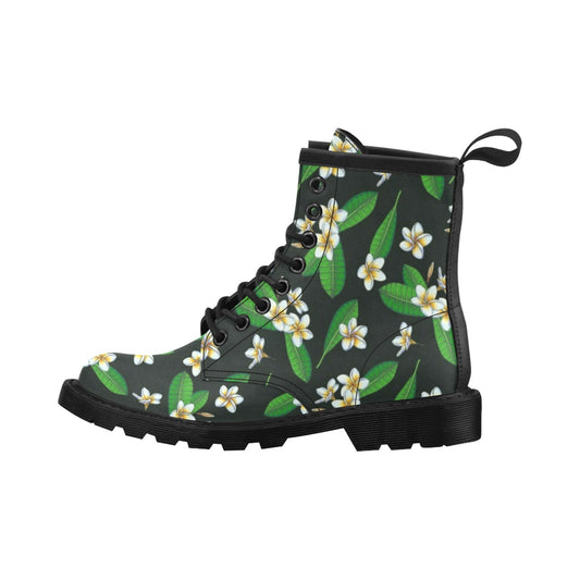 White Plumeria Pattern Print Design PM023 Women's Boots