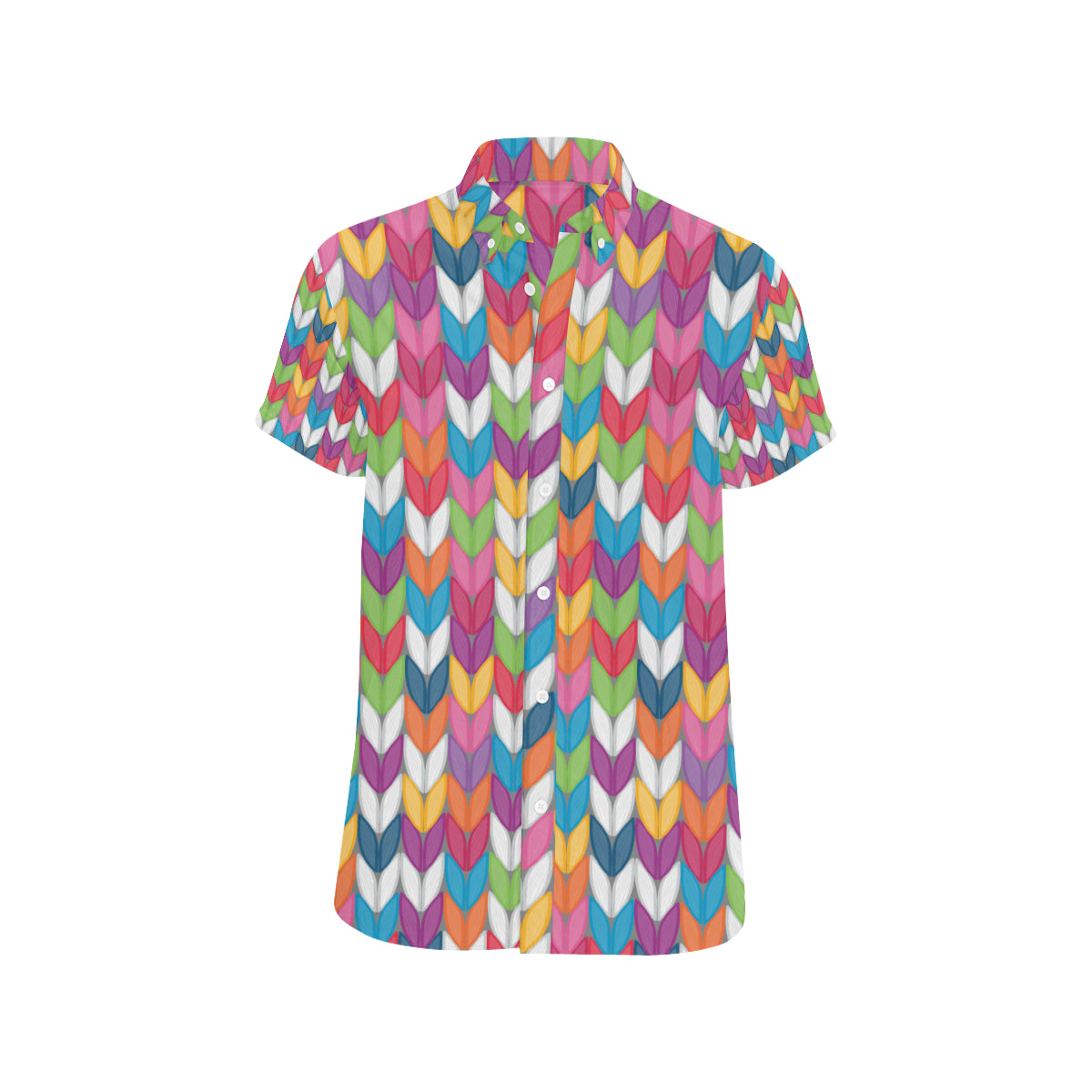 Knit Pattern Print Design 01 Men's Short Sleeve Button Up Shirt