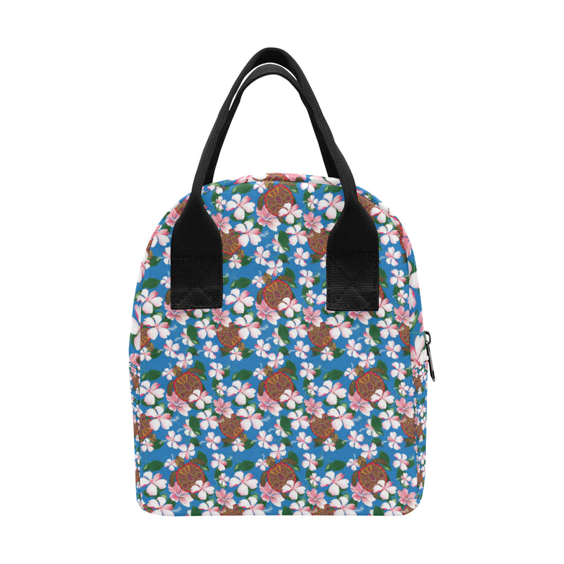 Sea Turtle Pink Hibiscus Hawaiian Print Insulated Lunch Bag