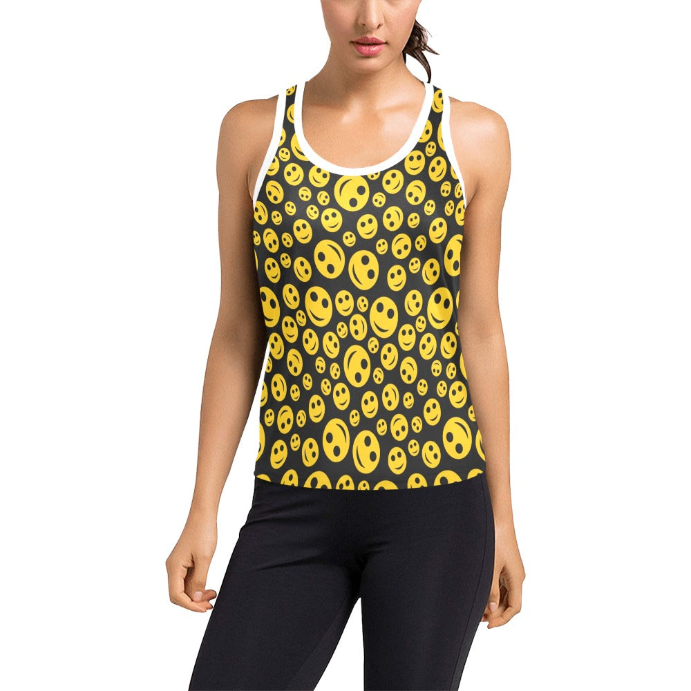 Smiley Face Emoji Print Design LKS304 Women's Racerback Tank Top