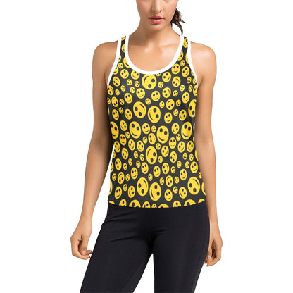 Smiley Face Emoji Print Design LKS304 Women's Racerback Tank Top