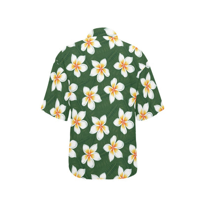 White Plumeria Pattern Print Design PM020 Women's Hawaiian Shirt