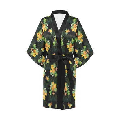 Pineapple Tropical Flower Print Pattern Women Kimono Robe