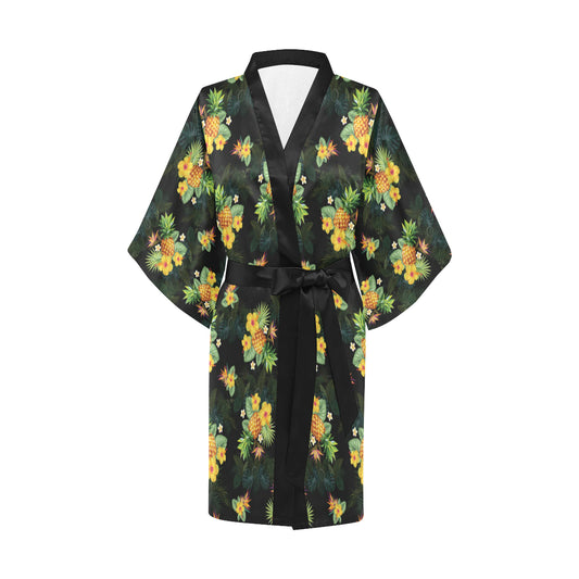 Pineapple Tropical Flower Print Pattern Women Kimono Robe