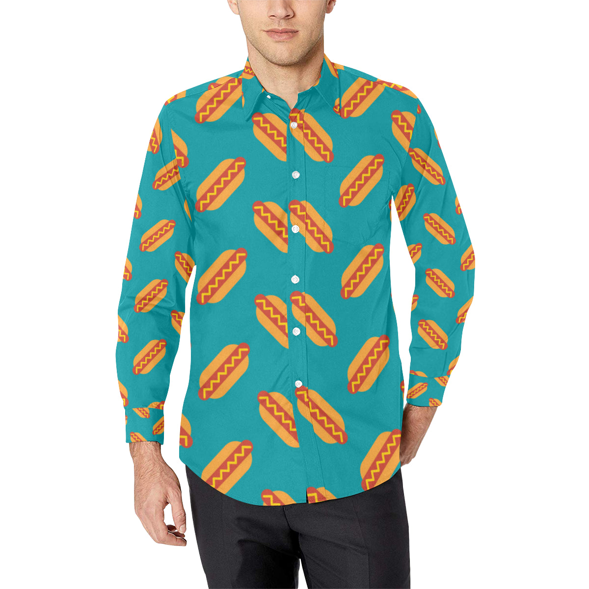 Hot Dog Pattern Print Design 03 Men's Long Sleeve Shirt