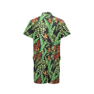 Hawaiian Flower Tropical Palm Leaves Men's Romper