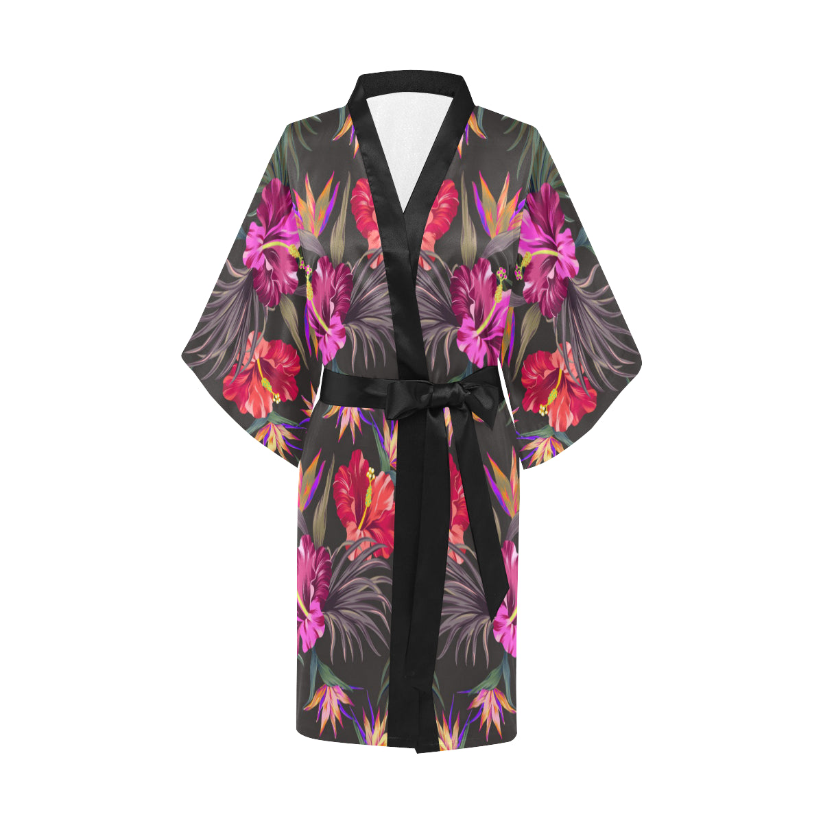 Hibiscus Pattern Print Design HB014 Women Kimono Robe