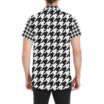 Houndstooth Black White  Pattern Print Design 05 Men's Short Sleeve Button Up Shirt